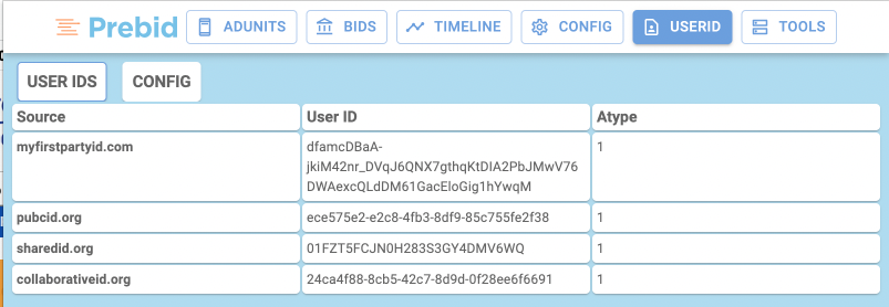 Professor Prebid user ID screen